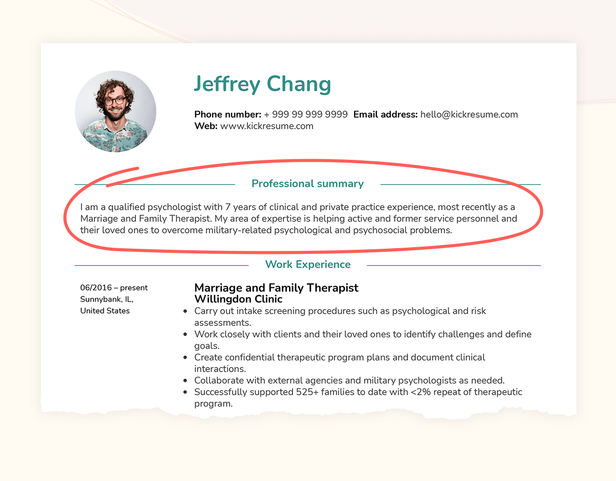 examples of a professional summary for resume success