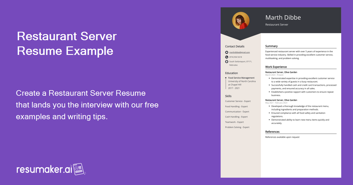 examples of a standout server resume