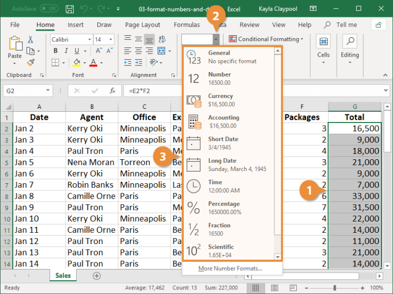 Examples of Cell Data with Date Format Applied