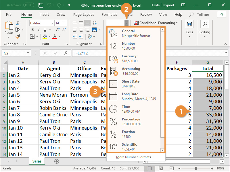 examples of cell data with date format applied