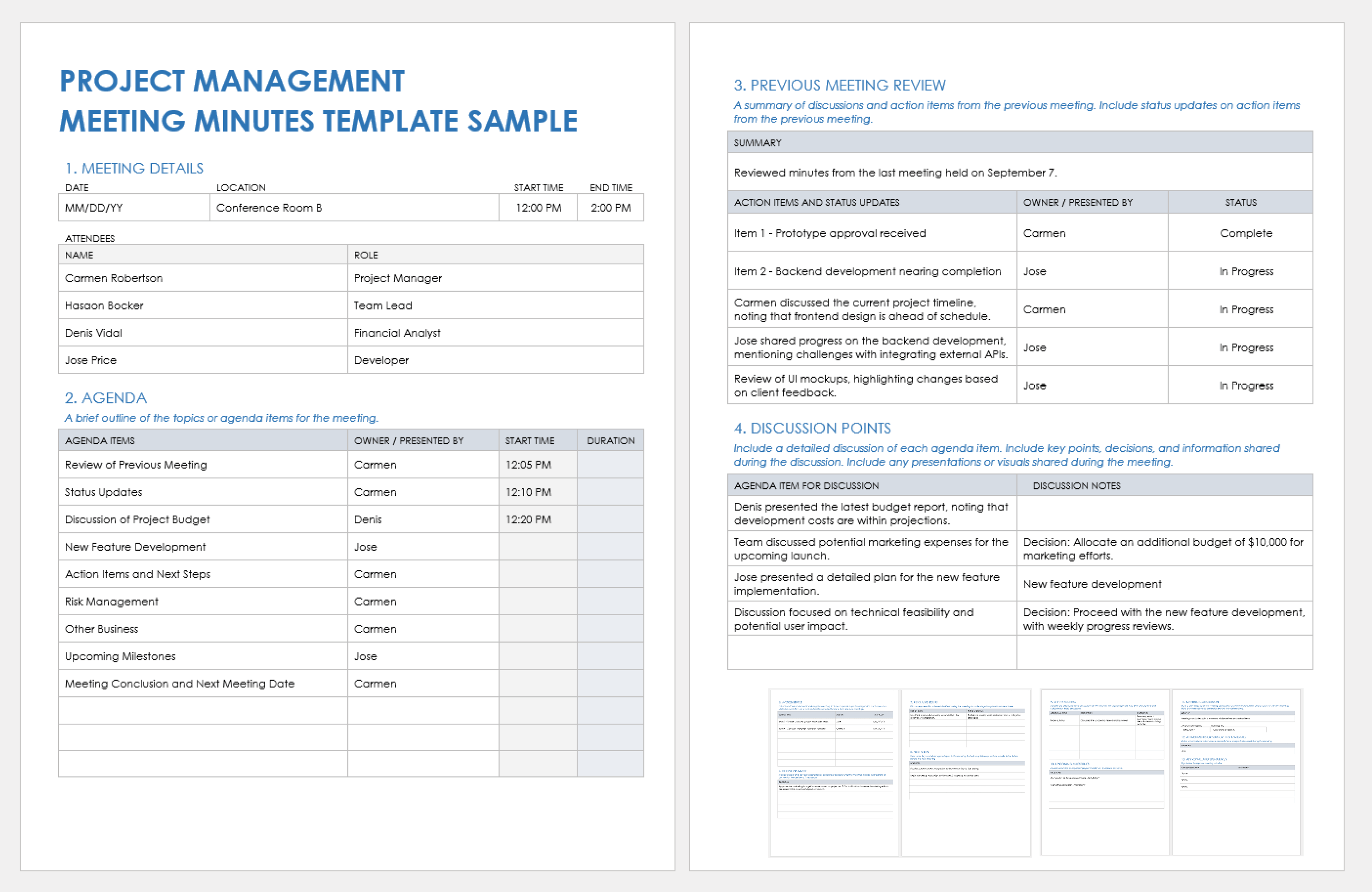 examples of effective meeting minutes templates