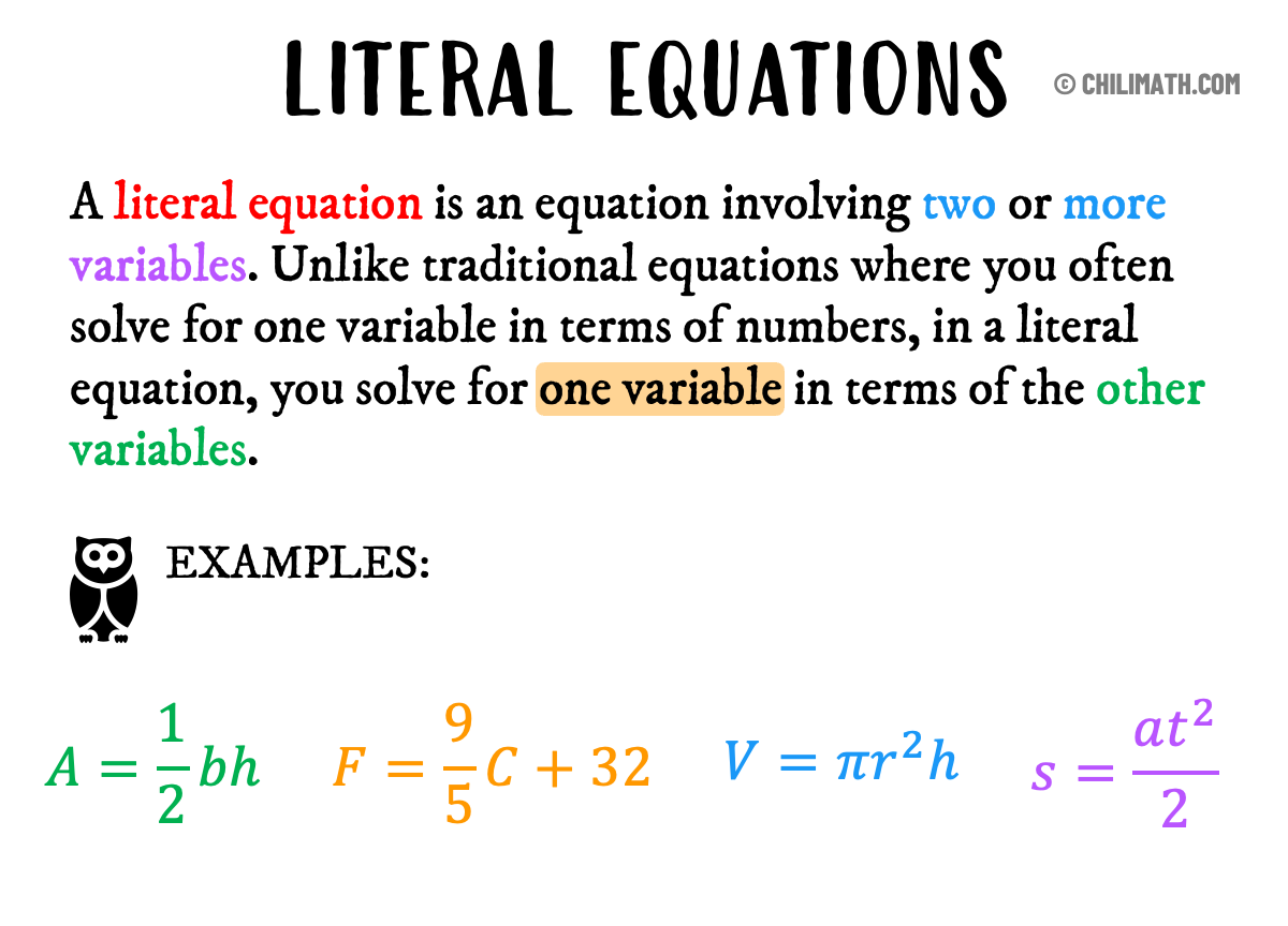 examples of literal equations for better understanding