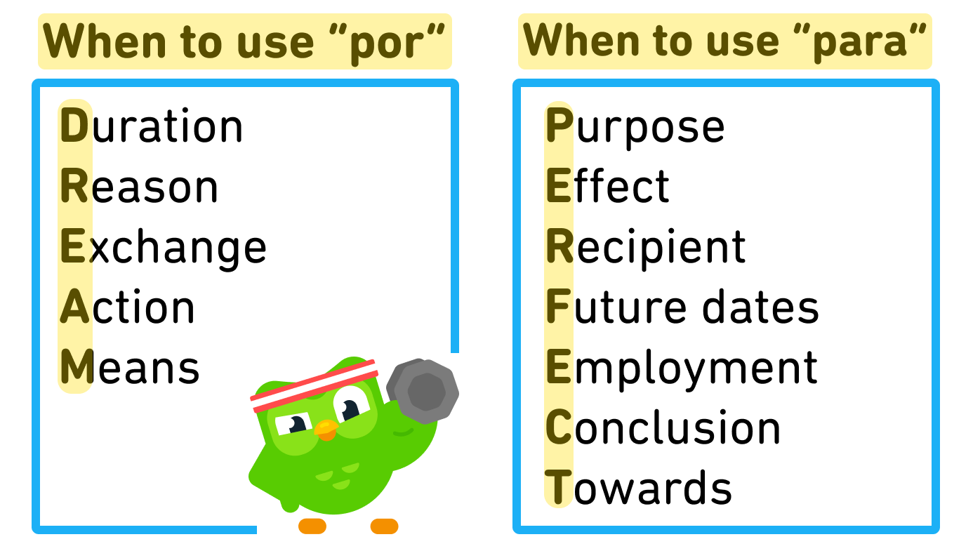 examples of para vs por in spanish