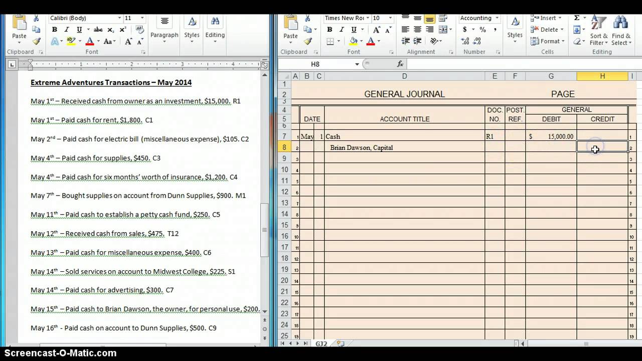 examples of recording transactions in a journal