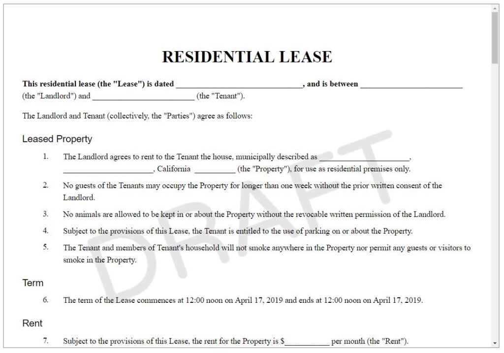 examples of rental agreements for landlords and tenants