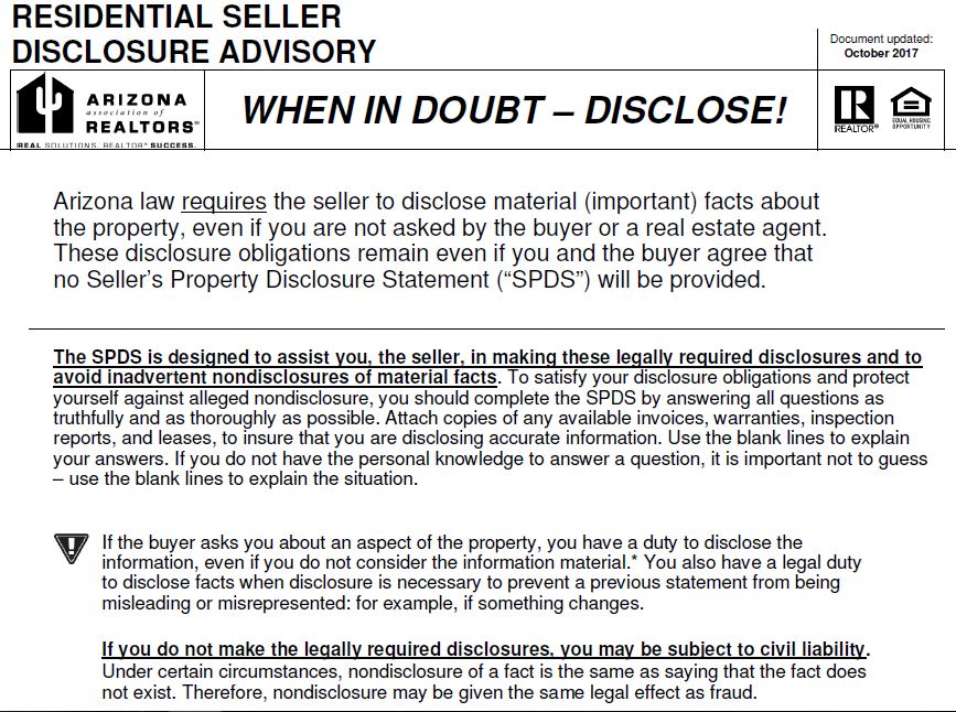 examples of suing seller for non disclosure in arizona