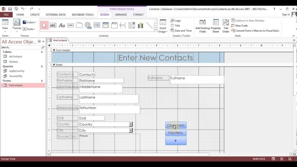 examples of tables queries and forms in microsoft access