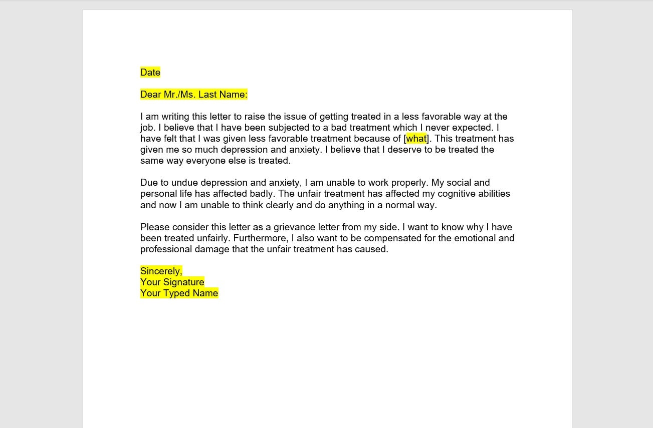 examples of unfair treatment grievance letters you need to know