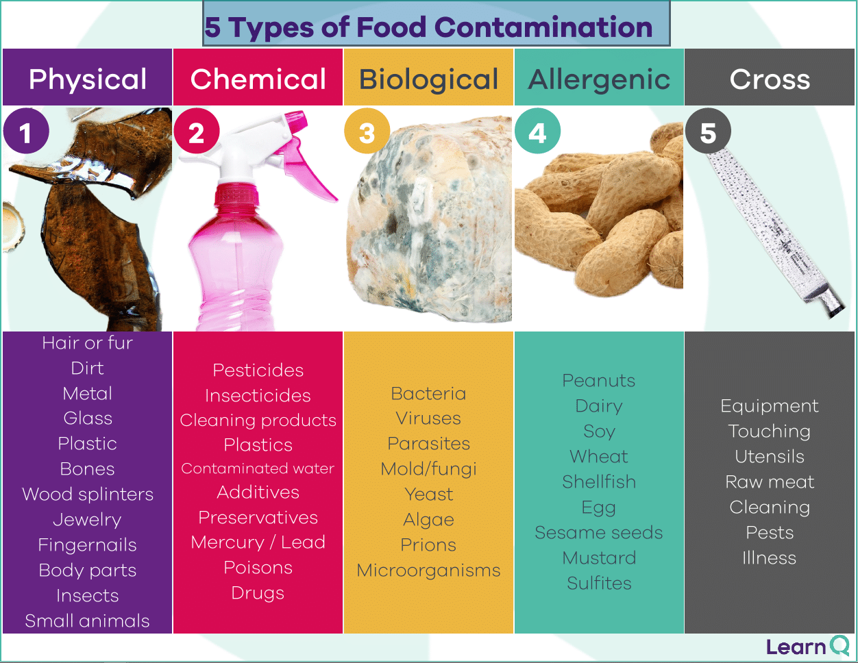 examples of which is a type of contamination in food establishments