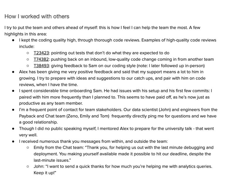 Examples of Writing a Performance Review for Yourself