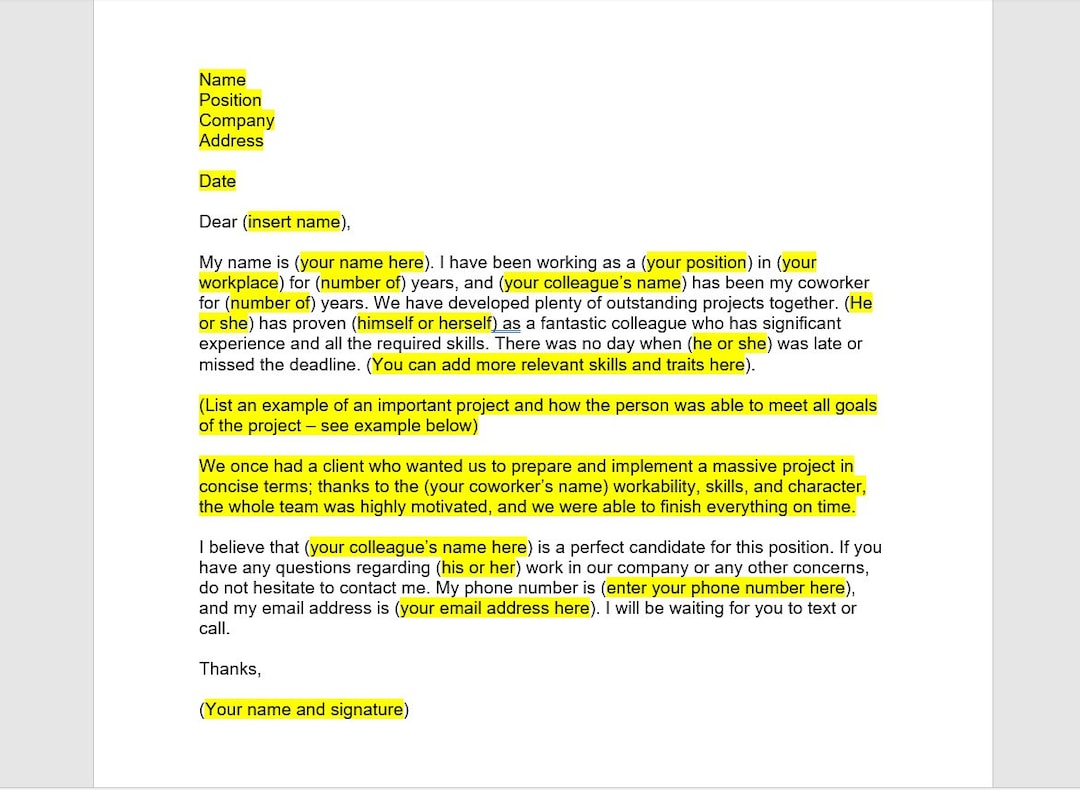 letter of recommendation for coworker examples