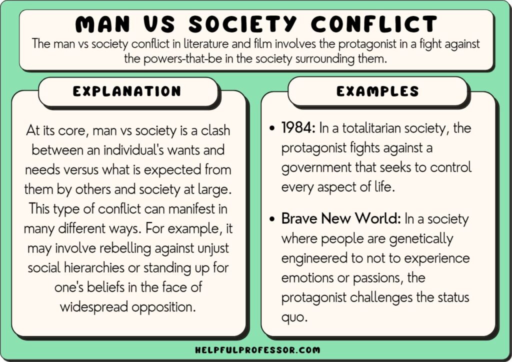 man vs society examples in literature and media