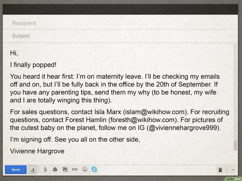 maternity leave out of office message examples