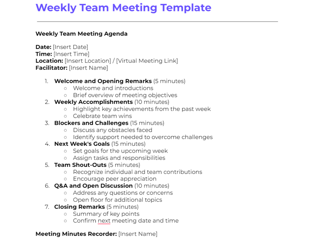 meeting agenda examples for productive discussions