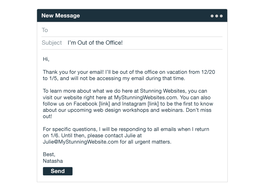 out of office email examples for professionals