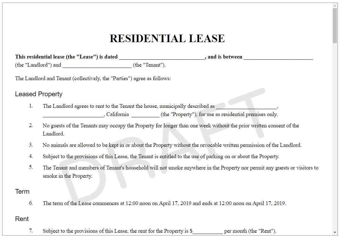 rental agreement template examples for landlords