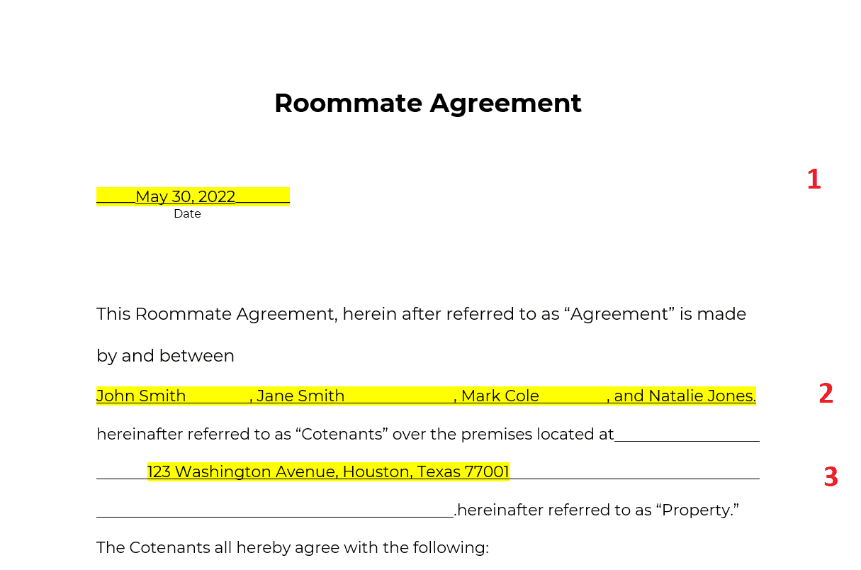 roommate agreement template examples for cohabitation