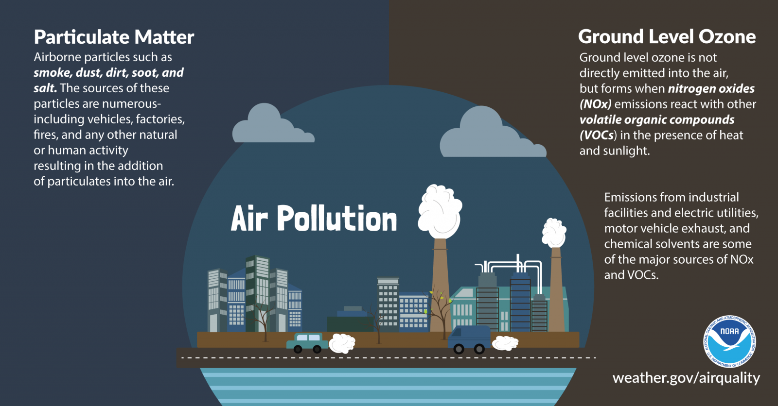 salt dust particles and smoke are all examples of air pollutants