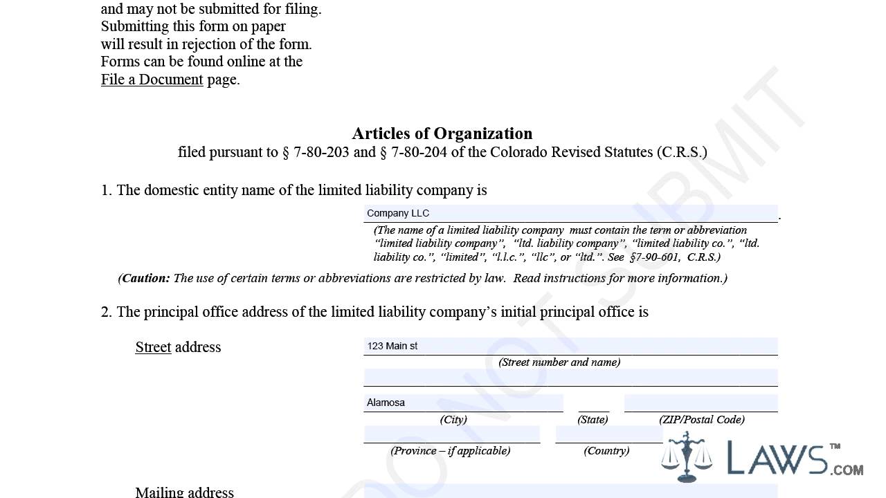 sample articles of organization for your llc