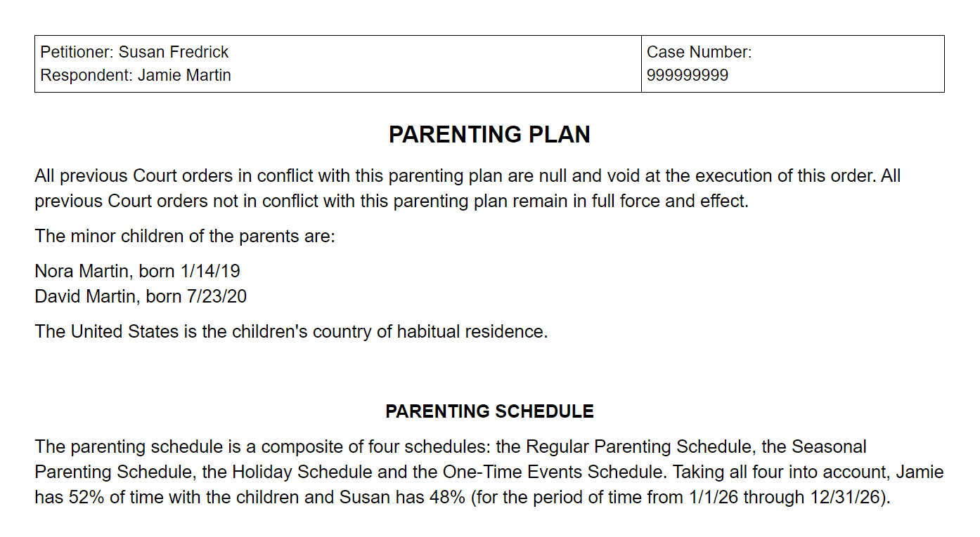 sample custody agreement for parents in different states