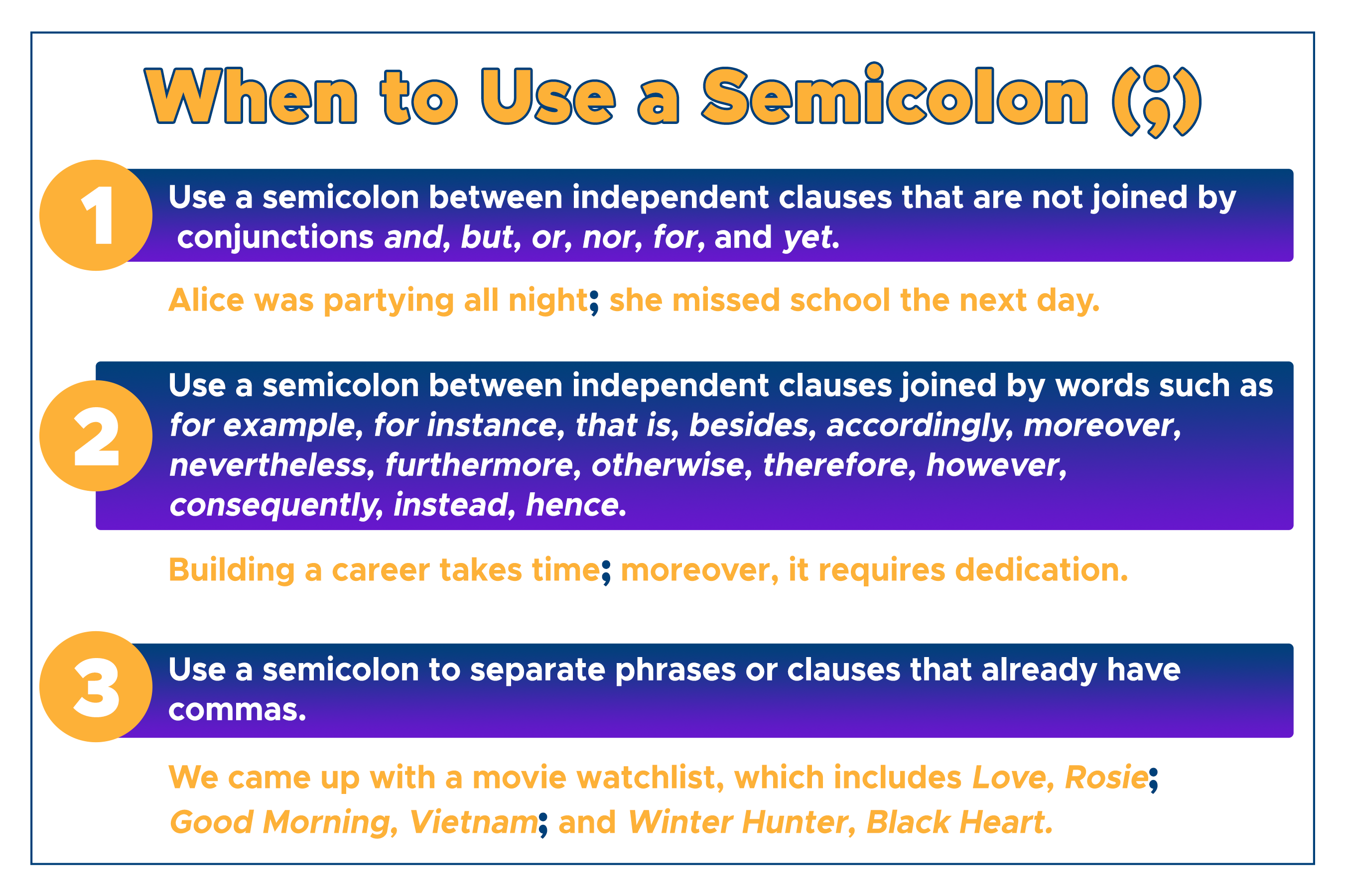 semicolon examples to enhance your writing skills