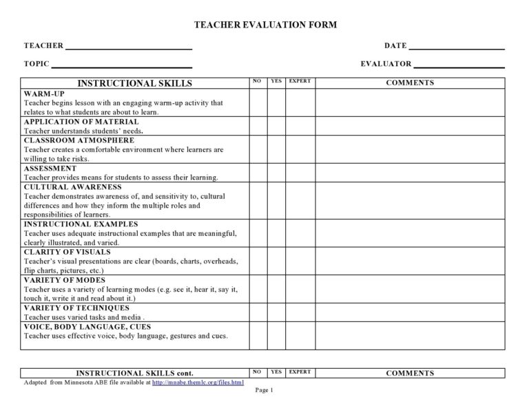Teacher Evaluation Examples for Classroom Improvement
