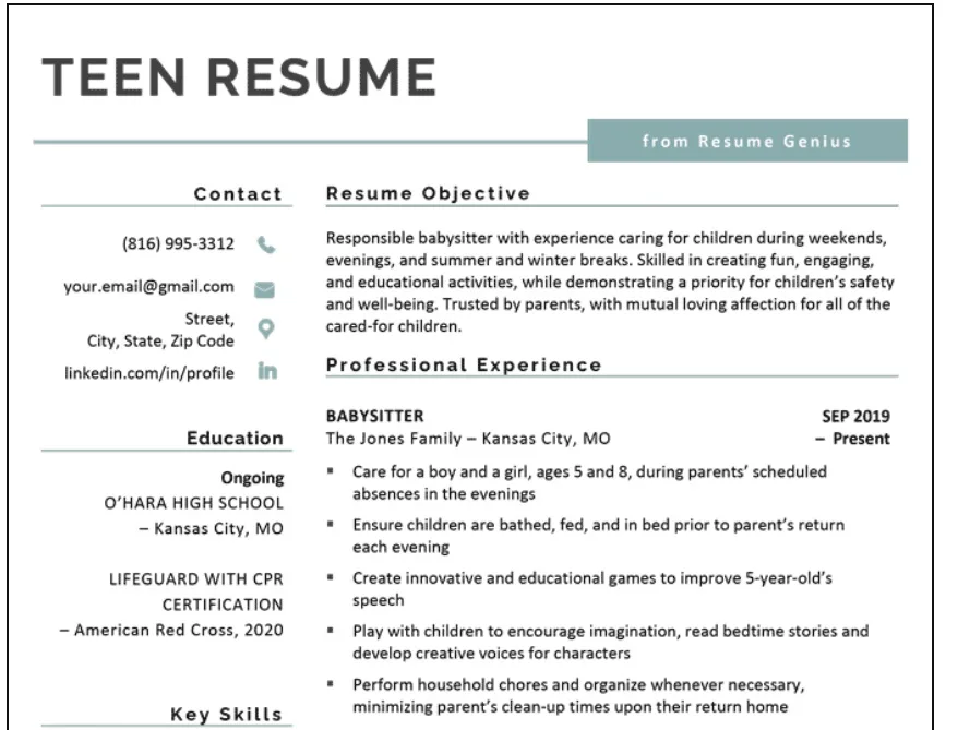 teenager resume with no work experience examples