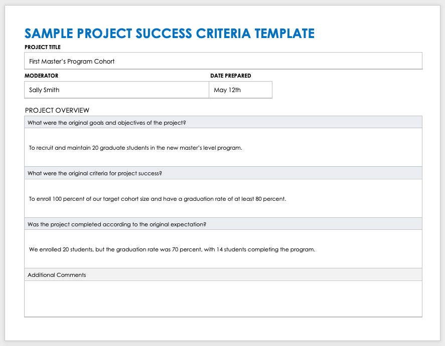 two examples of success criteria you should know