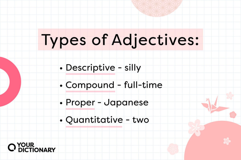 types of adjectives and examples for writers