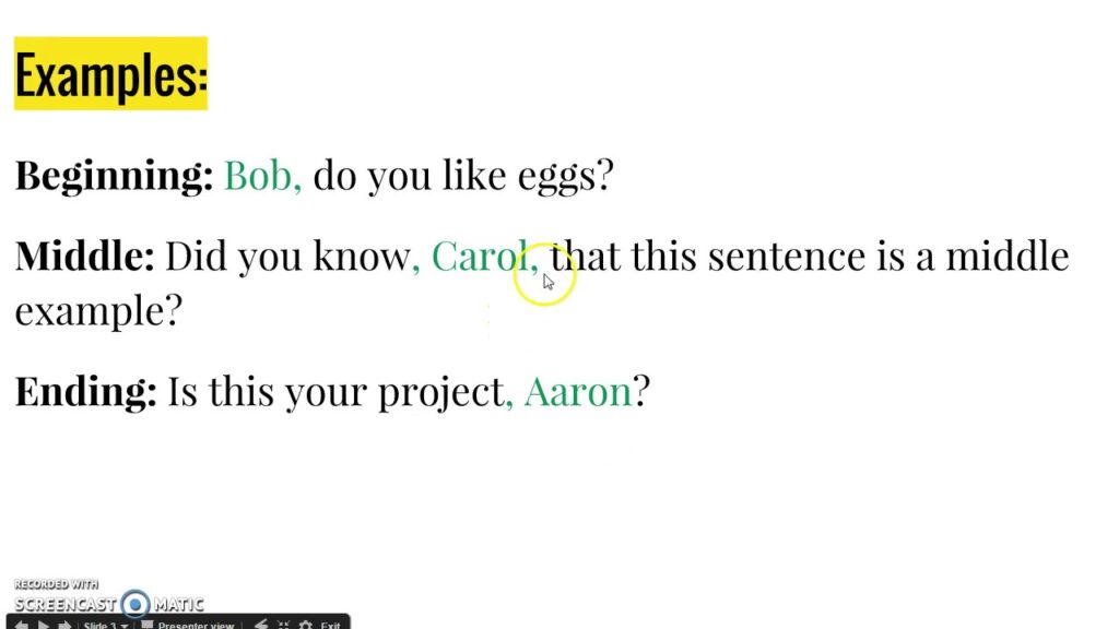 what is a noun of direct address with examples